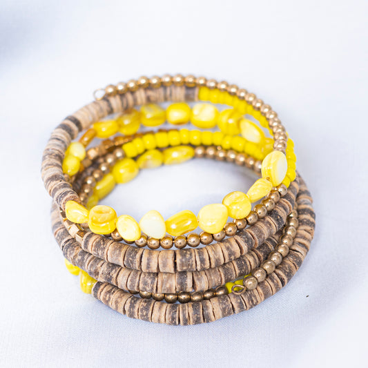 Yellow Stones N Wooden Bracelet