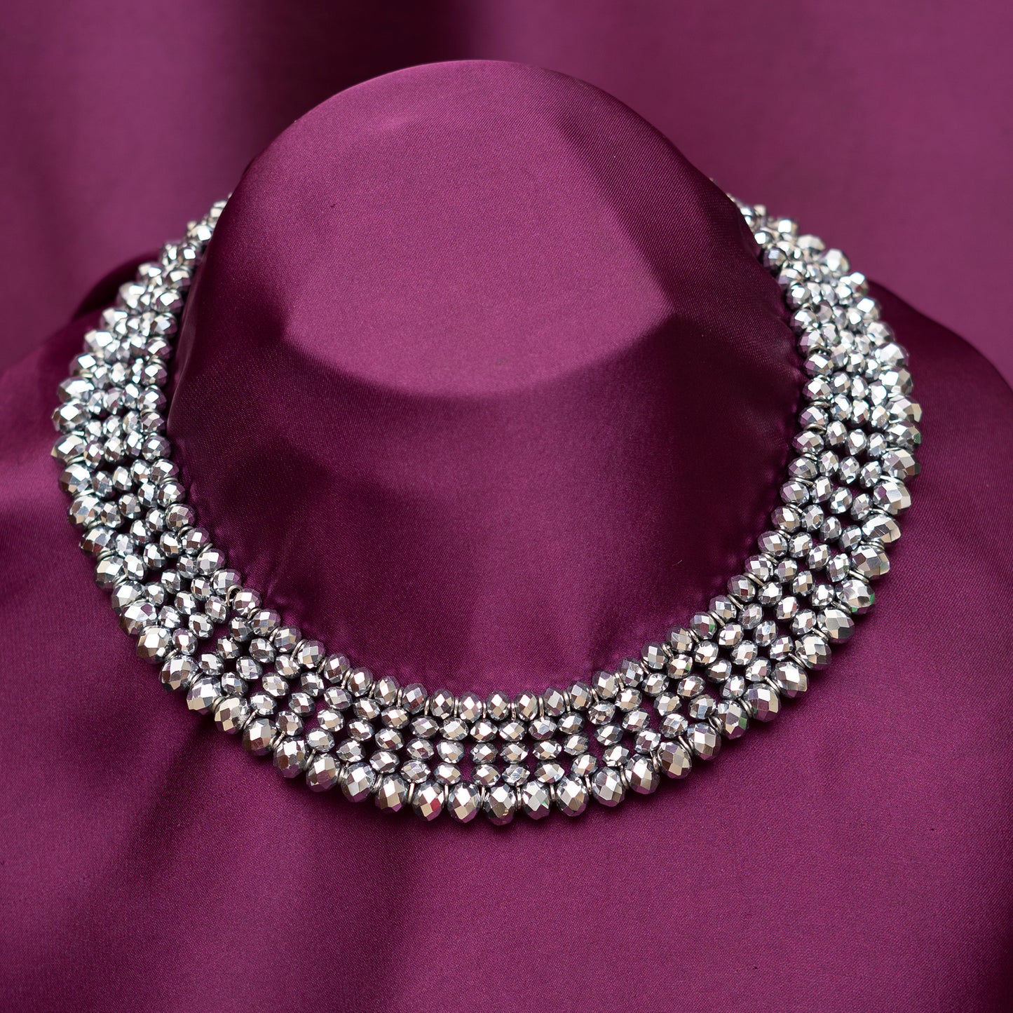 Silver Crystals Necklace Set (Earrings included)