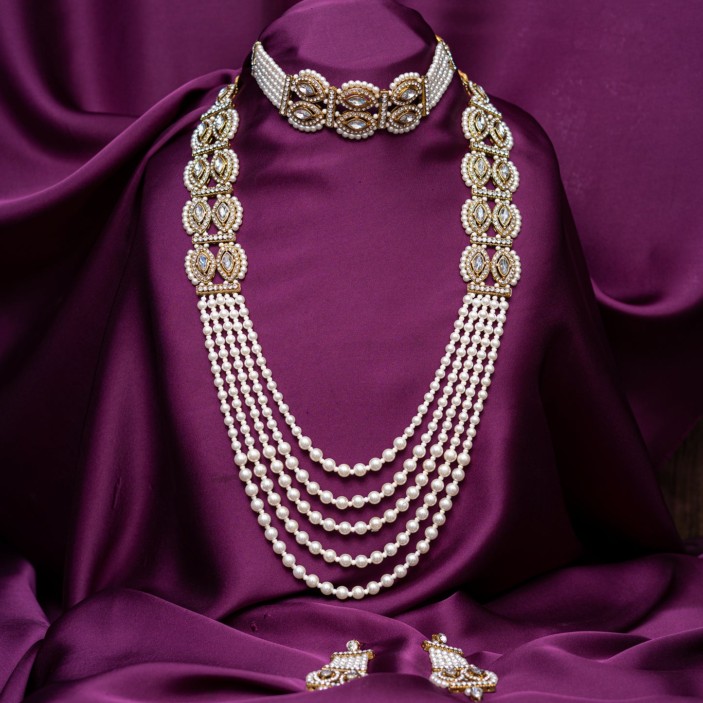 Pearls N Pearls Necklace Set (Necklace+Chokar+Earrings)