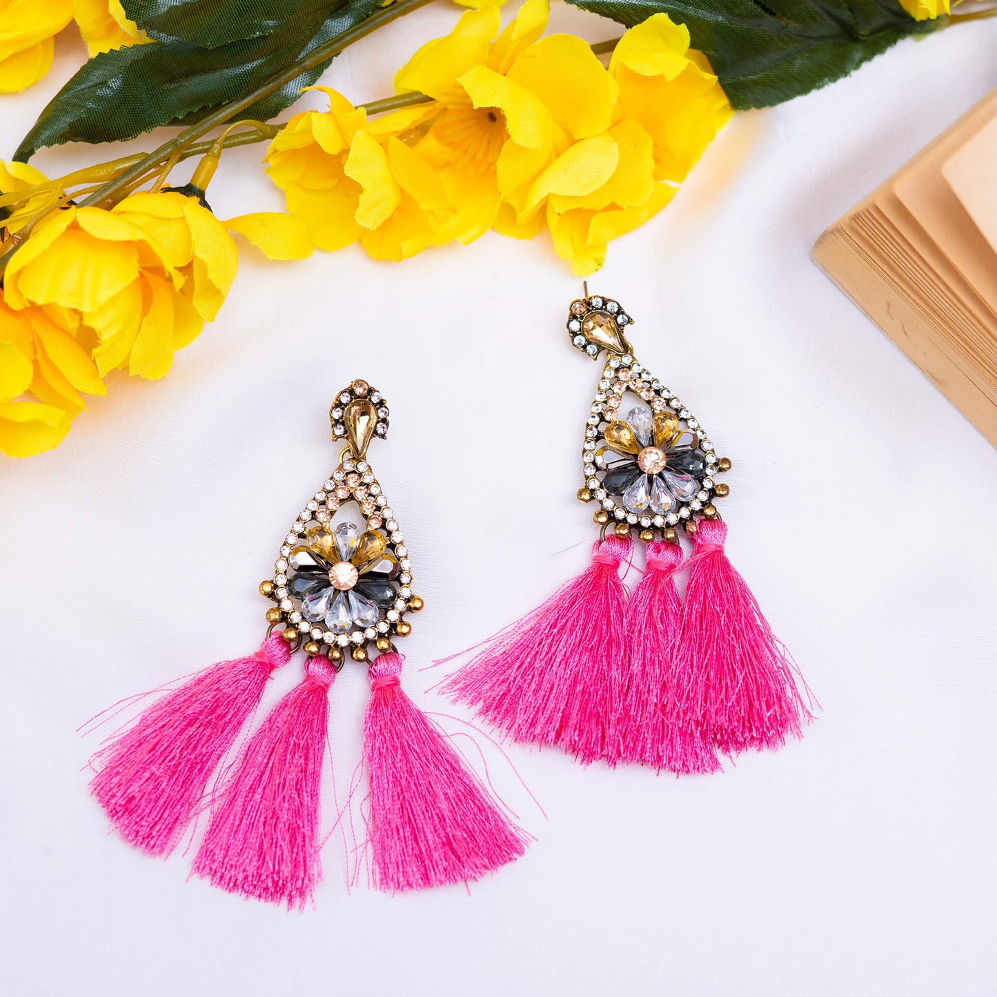 Pink N Crystals Earrings